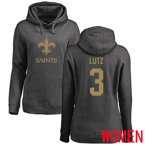 New Orleans Saints Ash Women Wil Lutz One Color NFL Football #3 Pullover Hoodie Sweatshirts